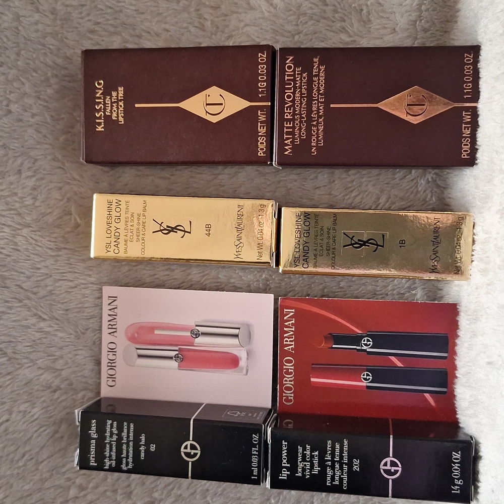 New 6 Piece High End Mini Lip Bundle YSL, Armani, Charlotte Tilbury